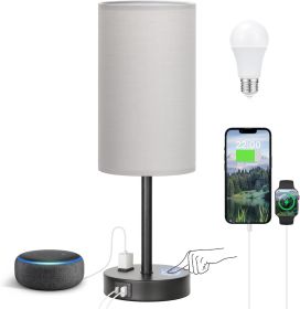 Touch Bedroom Lamp - Grey, 3-Way Dimmable, USB A + C Charging, AC Outlet, 17.4inch Medium