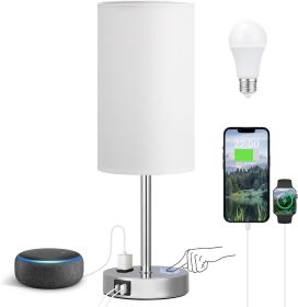 Touch Bedside Lamp - White, 3-Way Dimmable, USB A + C Charging, AC Outlet, 17.4inch Medium
