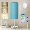 Turquoise Nightstand Table Lamp for Bedroom - 3 Way Dimmable Touch Lamp USB A and C Charging Ports and AC Outlet, Small Lamp for Office Desk with Met