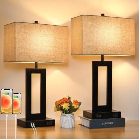 Set of 2 Touch Control Table Lamp with 2 USB Ports, 3-Way Dimmable Modern Nightstand Lamp Sets Bedside Touch Desk Lamp with Fabric Cream Shade for Be