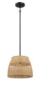 Essence Single Lights Pendant With Rattan Shade Black Metal Finish for Farmhouse Style