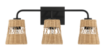 Moonlit Three Lights Wall Sconce With Rattan Shade, Bathroom Lighting Fixtures Over Mirror