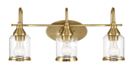 Twilight Three Lights Brushed Gold Contemporary Vanity Light 22"W × 10"H × 7.48"E with Clear Glass
