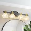 Vintage 4-Light Wall Sconce with Clear Crystal Shades, Black Iron Finish Vanity Light Fixture for Bathroom or Hallway (No Bulbs)