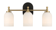 Meadows Three Lights Vanity Brushed Gold Bathroom Wall Light for Bathroom Over Mirror 20.5"W × 10.125"H × 5.5"E with White Frosted Glass