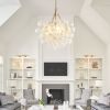 20-Inch Gold Pendant Light Chandelier with Threaded Clear Glass Globe Shade – Adjustable Height, Ideal for Living Room, Dining Room, Kitchen (No Bulb