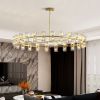 48 Inch Gold Wagon Wheel Chandelier with Crystal Shade, 48 Lights, Modern Farmhouse Style, Ideal for Dining Room, Kitchen, Entryways
