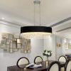 39" Modern Crystal Chandelier with Black Imitation Velvet Anti-Glare Shade, Adjustable Height, 8-Light G9 Base for Dining Room, Living Room, or Bedro