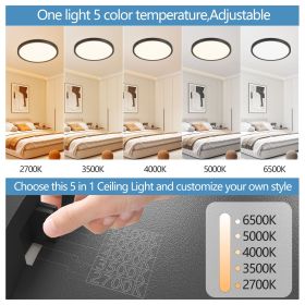 6PK 12 Inch Dimmable LED Flush Mount Ceiling Light, 2700K-6500K Adjustable,24W 2880LM Modern Ultra Thin Flat Round Fixtures for Low Ceiling Bedroom K