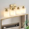 Gold Bathroom Light Fixtures, 4-Light Modern Vanity Light Over Mirror, Wall Sconces with Milky White Frosted Glass Shades, E26 Socket (Bulbs Not Incl