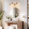 24 Inch 3-Light Vintage Bathroom Wall Sconce – Elegant Golden Metal and Glass Lampshade Vanity Light Fixture for Bathroom, Hallway, or Bedroom (Bulb