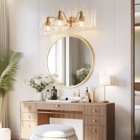 24 Inch 3-Light Vintage Bathroom Wall Sconce – Elegant Golden Metal and Glass Lampshade Vanity Light Fixture for Bathroom, Hallway, or Bedroom (Bulb