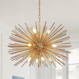 29" Mid-Century Modern 12-Light Starburst Chandelier â€“ Gold Sputnik Pendant Light Fixture for Living Room, Dining Room, or Foyer (Bulb Not Included)