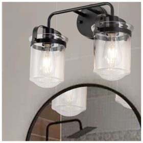 2-Light with Clear Glass Shade, Modern Sconce, Industrial Indoor Light Fixture for Bathroom Living Room Bedroom Over Kitchen Sink, E26 Socket, [No Bu