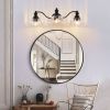 24 Inch 3-Light Vintage Bathroom Wall Sconce – Elegant Black Metal and Glass Lampshade Vanity Light Fixture for Bathroom, Hallway, or Bedroom (Bulb N