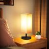 Small Table Lamp for Bedroom - Bedside Lamps for Nightstand, Minimalist Night Stand Light Lamp with Square Fabric Shade, Desk Reading Lamp for Kids R
