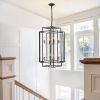 (Same as W1340142524/L1018-G) 18" Modern 8-Light Black Gold Geometric Pendant Chandelier, Industrial Metal Frame, Adjustable Hanging Light for Living