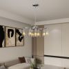 9-Light Brushed Nickel Glass Chandelier, Adjustable Height Hanging Industrial Dining Room Chandelier Over Table