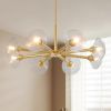 36" Modern Gold 8-Light Sputnik Chandelier with Clear Glass Shades, Mid-Century Hanging Pendant Light Fixture for Dining Room, Living Room, or Kitche