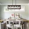 32" Red Wood Industrial Farmhouse Rectangle Pendant Light, 5-Light Chandelier with Lampshade for Dining Room, Kitchen Island, Cafe Decor (No Bulbs)