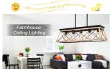 32" Oak Industrial 5-Light Pendant Chandelier, Modern Metal Cage Design, Adjustable Hanging Light for Dining Room, Kitchen, Living Room (No Bulbs)