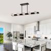 Rectangle Chandelier for Dining Room, 8-Light Black Farmhouse Linear Pendant Light Fixture, Modern Crystal Hanging Lighting Chandelier for Lobby, Kit