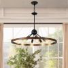 (Same as W1340111208/L1012) 32" Rustic Industrial Chandelier, 8-Light Farmhouse Pendant Lighting Fixture with Metal and Wood Finish, Adjustable Chain