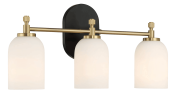 Meadows Three Lights Vanity Brushed Gold Bathroom Wall Light for Bathroom Over Mirror 20.5"W × 10.125"H × 5.5"E with White Frosted Glass