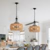 Boho Hemp Rope Pendant Light, Hand-Woven Jute Hanging Lamp with Adjustable Chain, Natural Rope Shade Ceiling Light Fixture for Kitchen Island, Dining
