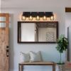31" Industrial Vintage 5-Light Wall Sconce - Black Cage Wall Lighting Fixture with Wooden Accents for Bathroom, Hallway, or Living Room (Bulb Not Inc