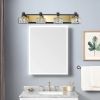 28" Modern Crystal LED Vanity Light with Black and Gold Finish – 4-Light Bathroom Wall Sconce, Elegant and Stylish Fixture for Bathroom, Bedroom, or