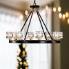 Matte Black + Gold Wagon Wheel Chandelier Farmhouse Modern Small Crystal Round Chandelier for Living Room Kitchen Island Foyer Hallway Entryway Bedro