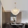 27.5-Inch Gold Pendant Light Chandelier with Threaded Clear Glass Globe Shade – Adjustable Height, Ideal for Living Room, Dining Room, Kitchen (No Bu