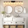 8-Light Bathroom Light Fixtures Over Mirror, 52inch Modern Matte Black Vanity Lights with White Frosted Glass Shade, Bathroom Wall Lamp Sconces for M