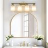 24" Modern 4-Light Vanity Wall Sconce, Golden Finish with Frosted Glass Shades for Bathroom or Hallway Lighting (No Bulbs)