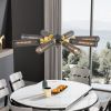 34" Modern Industrial Sputnik Chandelier, 8-Light Black and Gold Metal Pendant Light with Mesh Shades, E26 Base, Adjustable Height for Dining Room, L