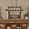34-Inch Black Industrial Pendant Light with 5 E26 Bulb Sockets, Adjustable Chain Height – Modern Farmhouse Linear Chandelier for Dining Room, Kitchen