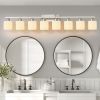 8-Light Bathroom Light Fixtures, 52inch Nickel Vanity Light with Milky White Glass Shade, Modern Bathroom Wall Lights Over Mirror, Farmhouse Wall Sco