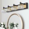 28" Modern Crystal LED Vanity Light with Black and Gold Finish – 4-Light Bathroom Wall Sconce, Elegant and Stylish Fixture for Bathroom, Bedroom, or