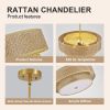 17.7 Inch Woven Rattan Linen Semi Flush Mount Ceiling Light Fixture, Modern Boho Drum Lamp for Bedroom, Kitchen, Dining Room, Living Room, Hallway