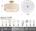 3 Light Semi Flush Mount Ceiling Light, Classic Fabric Linen Shade Design for Living Room