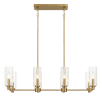 Willow Eight Lights Island With Clear Ribbed Glass Pendant Lamp - Satin Brass