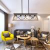 32" Oak Industrial 5-Light Pendant Chandelier, Modern Metal Cage Design, Adjustable Hanging Light for Dining Room, Kitchen, Living Room (No Bulbs)