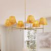 Boho Rattan Chandelier 6-Lights Rustic Industrial Pendant Light Large Adjustable Pendant Lighting Fixtures for Kitchen Island Dining Living Room
