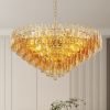 37" Extra Large Chandelier, 14-Light Gold Modern Round Chandelier for Living Room, Tiered Smoke Blown Glass Brass Chandeliers, Hanging Light Fixture