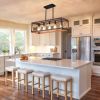 (Same as W1340P155968/L1011-RW) 32" Red Wood Industrial Farmhouse Rectangle Pendant Light, 5-Light Chandelier for Dining Room, Kitchen Island, Cafe D