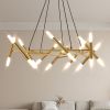 Golden Modern Chandelier Light Fixture, Branch Design with Frosted Tubes, Black Cords, Adjustable Height Pendant Light for Dining Room, Living Room,