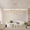 White & Golden Modern Chandelier Light Fixture, Branch Design with Frosted Tubes, Black Cords, Adjustable Height Pendant Light for Dining Room, Livin