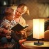 Small Table Lamp for Bedroom - Bedside Lamps for Nightstand, Minimalist Night Stand Light Lamp with Square Fabric Shade, Desk Reading Lamp for Kids R