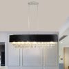 39" Modern Crystal Chandelier with Black Imitation Velvet Anti-Glare Shade, Adjustable Height, 8-Light G9 Base for Dining Room, Living Room, or Bedro